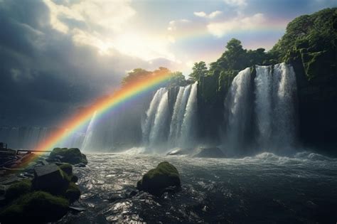 Premium Photo Rainbow Over Waterfalls