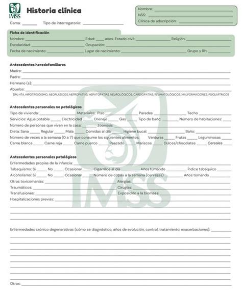 Formato de historia clínica para ingreso IMSS internos Javier Rios