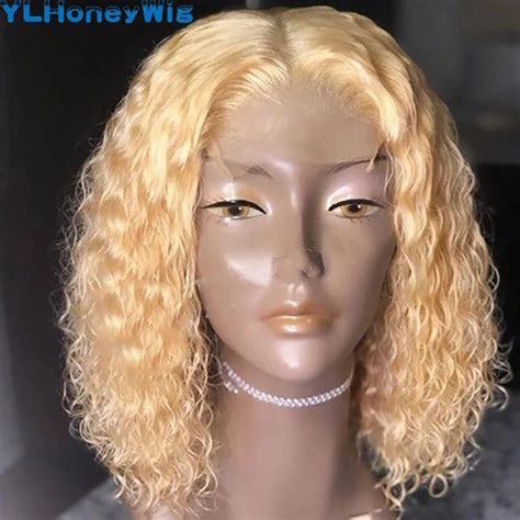 613 Blonde Lace Frontal Wig Human Hair Wigs For Women 13x1 Curly Short