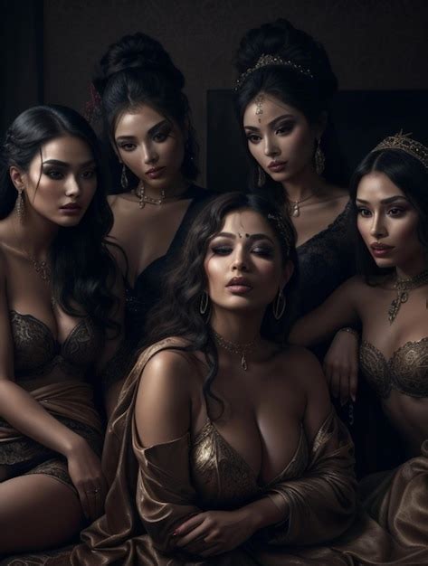 Grupo De Hermosas Mujeres Orientales Al Estilo Del Siglo Xix Foto