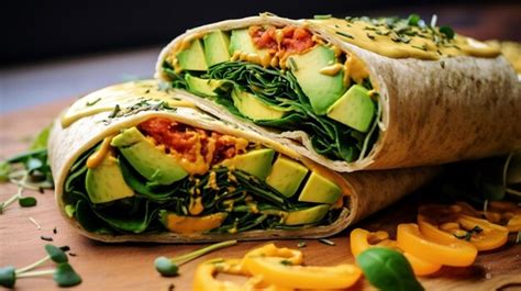 Premium Ai Image Delicious Veggie Wrap With Hummus And Avocado