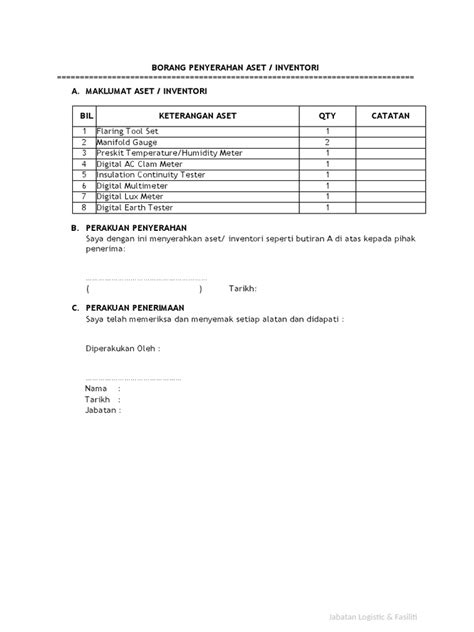 Borang Serahan Aset Syarikat Pdf