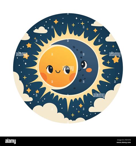 Solar Eclipse Cute Illustration In Flat Cartoon Style For Kids