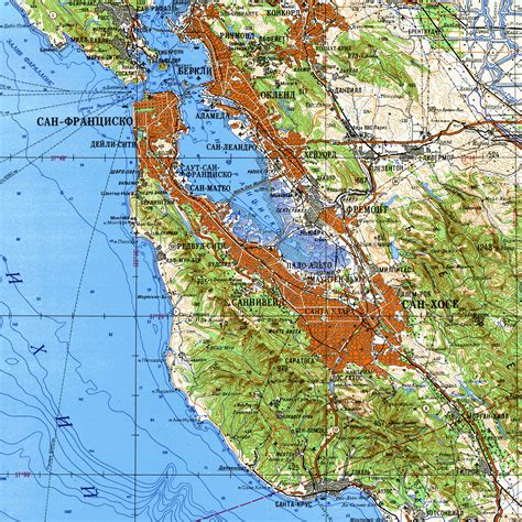 Detailed Cold War-era Soviet military map of the San Francisco Bay area ...