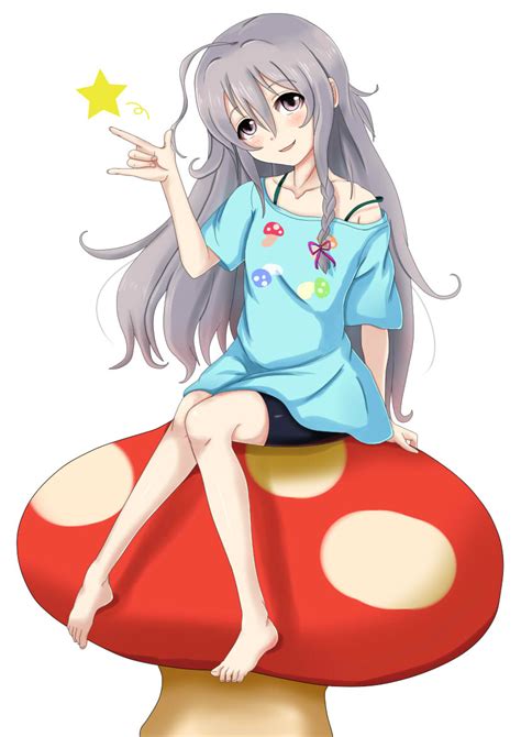 Safebooru 1girl M Barefoot Bike Shorts Braid Grey Eyes Grey Hair