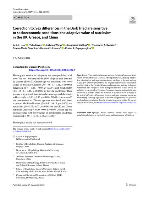 Pdf Correction To Sex Differences In The Dark Triad Are Sensitive To