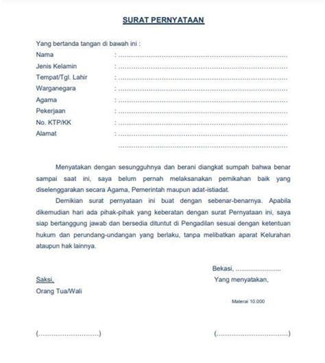 Contoh Surat Keterangan Belum Menikah Dari Orang Tua Kumpulan Contoh