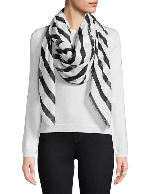 Karl Lagerfeld Silk Brush Stroke Striped Scarf In Black Lyst