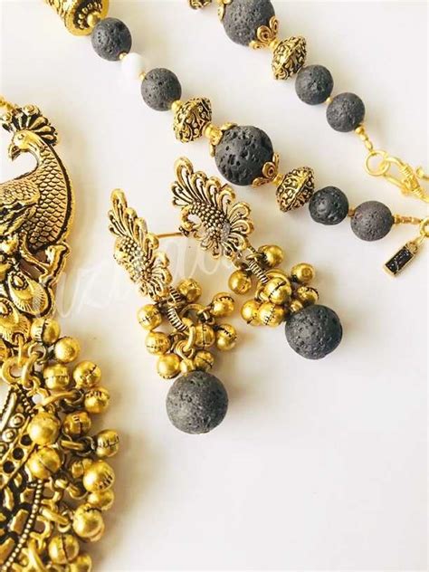 Ethnic Peacock Lava Gemstone Antique Gold Tone Necklace Set At 4950