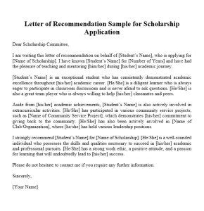 Letter Of Recommendation For A Scholarship Sample Culturo Pedia