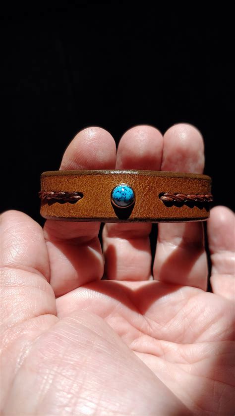 Reyes Turquoise Leather Bracelet Braided Leather Cuff Etsy Canada