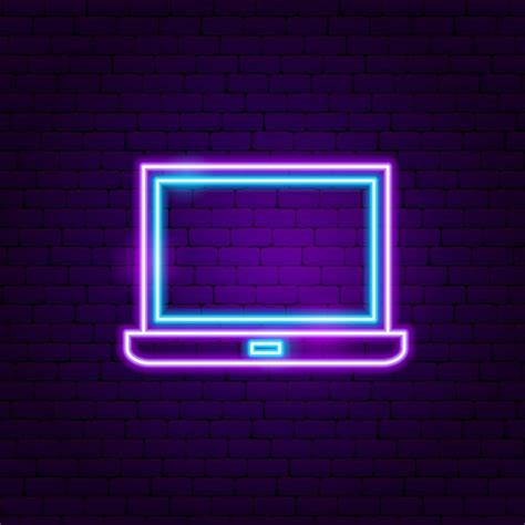 Laptop Neon Label Vektor Illustration der Elektronik Förderung