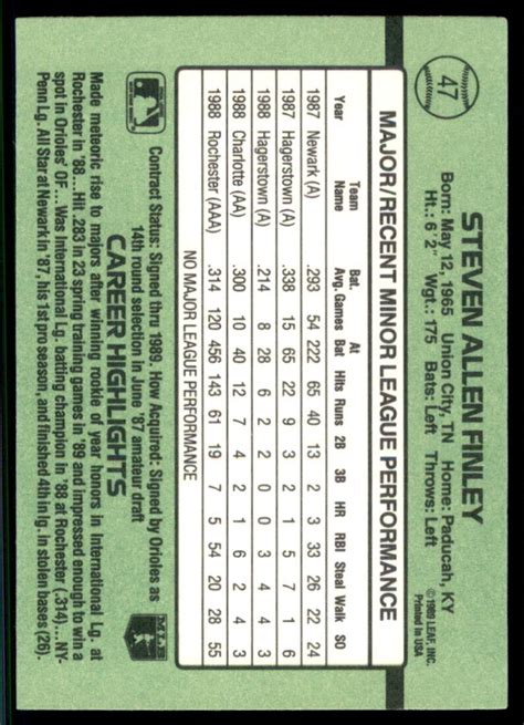 1989 Donruss The Rookies Steve Finley Rookie Baltimore Orioles 47 EBay