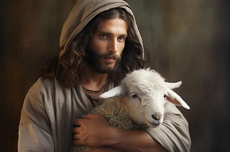 Premium AI Image | Jesus holding a lamb