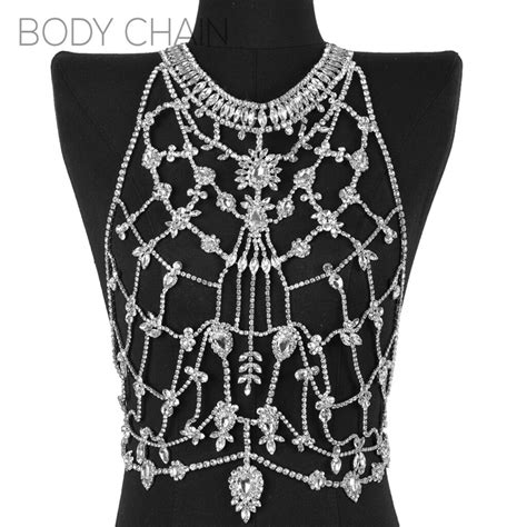 Rhinestone Halter Neck Body Chain Silver Western F A S H I O N