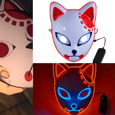 Sabito Tanjirou Makomo Demon Slayer Fox Cat Mask Replica Led Light Up Luminous Glowing Kimetsu