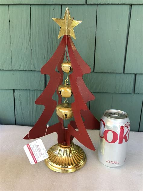 Ashland Red Metal Tabletop Christmas Tree With Gold Bells And Base 195158559460 Ebay