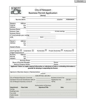 Fillable Online City Of Newport Business Permit Application Newport