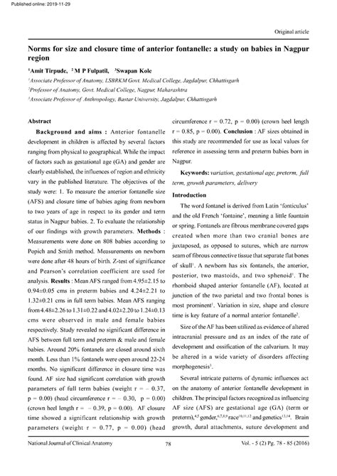 (PDF) Norms for size and closure time of anterior fontanelle: a study on babies in Nagpur region