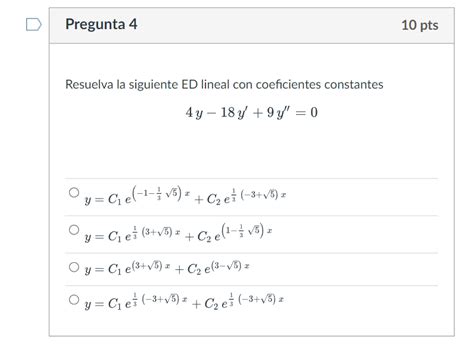 Solved Resuelva La Siguiente Ed Lineal Con Coeficientes Chegg