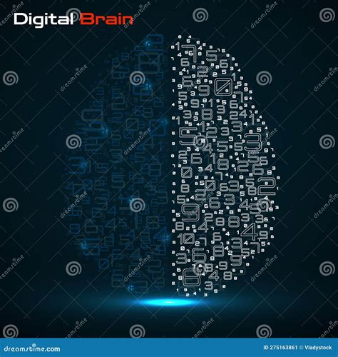 Digital Brain With Numbers Artificial Intelligence Concept Stock