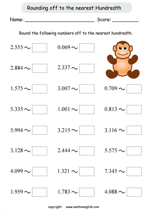 Round Decimals Off To The Nearest Hundredth Math Worksheet For Math