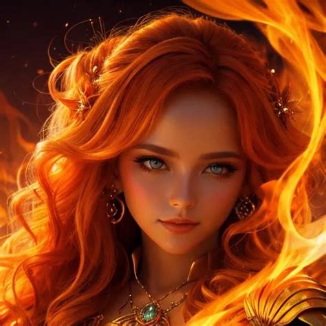 Fairy Goddess Warm Colors Fiery Background Closeup