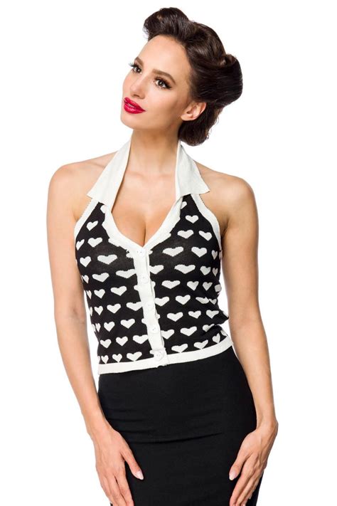 Stricktop Mit Kragen Und Herzmuster Oberteile Club Hot Fashion