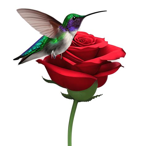 Beautiful Realistic Hummingbird With Long Stemmed Red Roses Creative