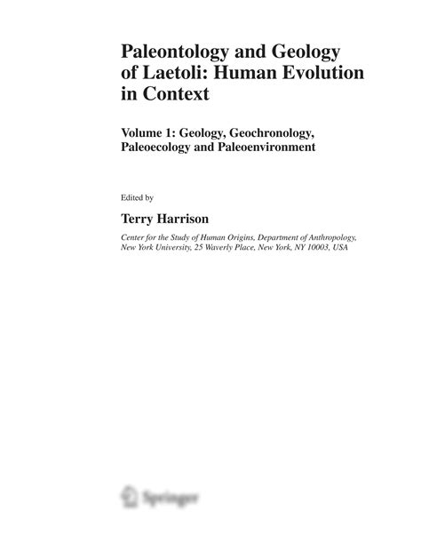 Solution Paleontology And Geology Of Laetoli Human Evolution In