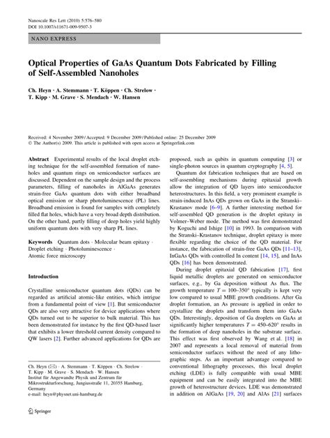 (PDF) Optical Properties of GaAs Quantum Dots Fabricated by Filling of ...