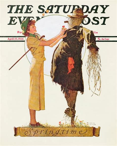 Springtime Woman With Scarecrow By Norman Rockwell Paper Print