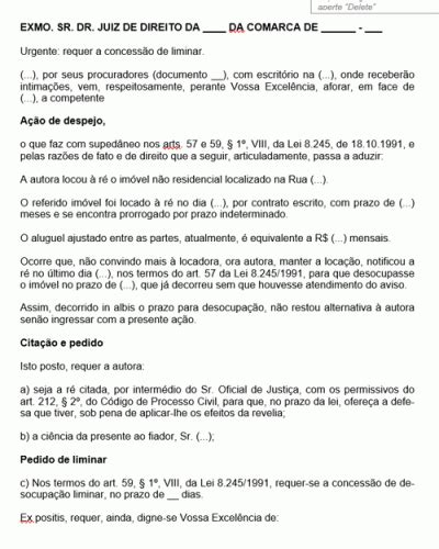 Refer Ncia Para Peti O A O De Despejo Na Loca O N O Residencial