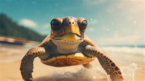 Experience The Intensity Of An Turtle Leaping Onto The Beach In A