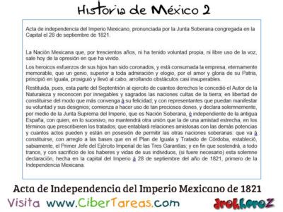 Acta De Independencia Del Imperio Mexicano El 28 De Septiembre De 1821