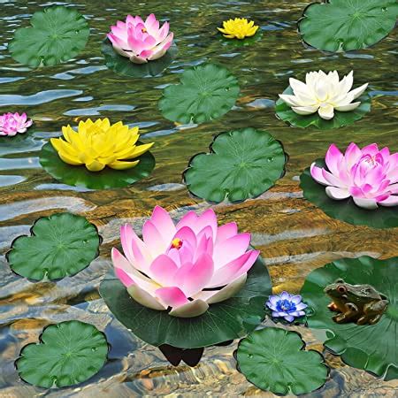 Amazon MONT PLEASANT Fake Lily Pads 10 PCS Artificial Lotus With