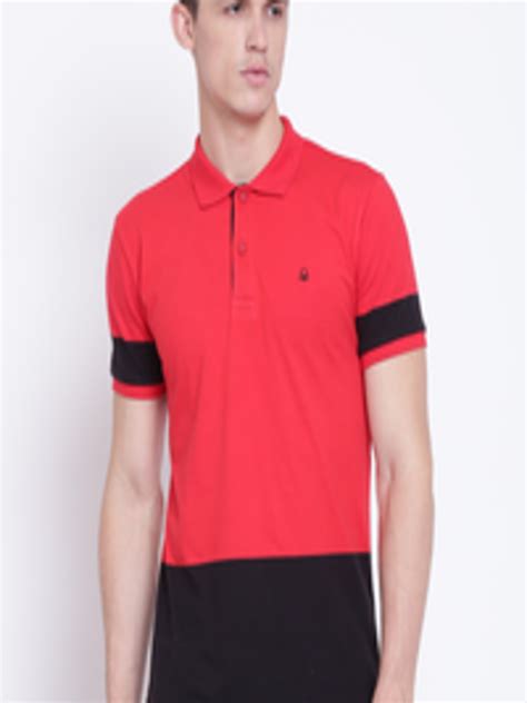 Buy United Colors Of Benetton Men Red And Black Colourblocked Polo Collar T Shirt Tshirts For