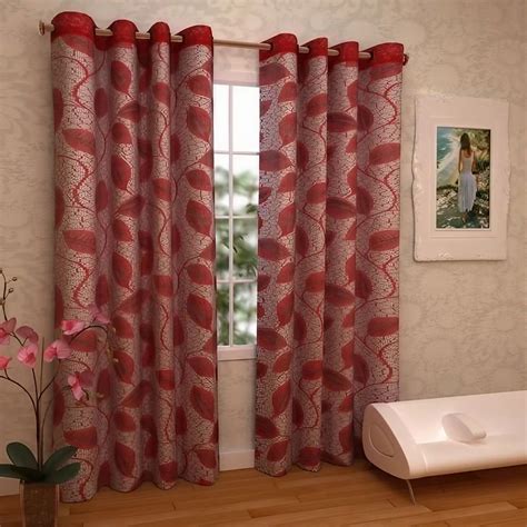 Printed Red Leaf Polyester Curtain Machine Wash Feet L At Rs