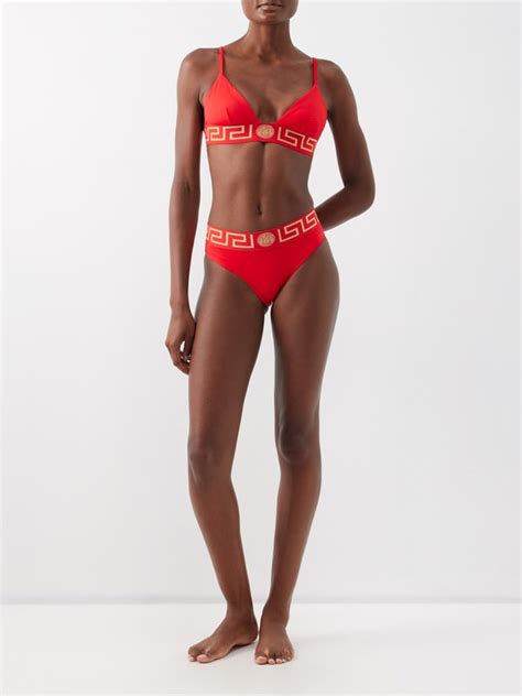 Red Greca Jacquard High Rise Bikini Briefs Versace Matches Uk