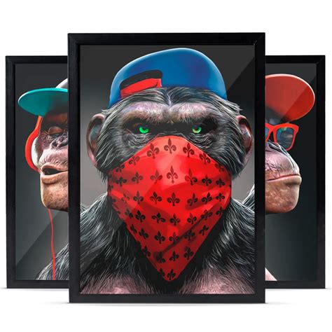 Quadro Gangue Dos Macacos Gangster Moldura E Vidro MadeiraMadeira