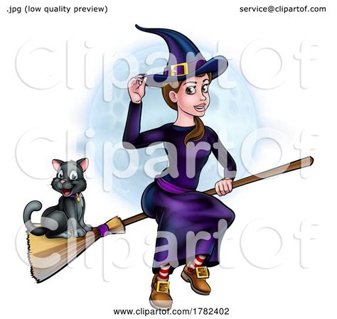 Witch Halloween Flying Cartoon Character and Moon by AtStockIllustration #1782402