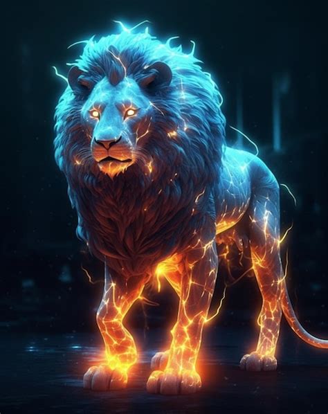 Premium AI Image | A lion with glowing eyes is a digital art print by ...