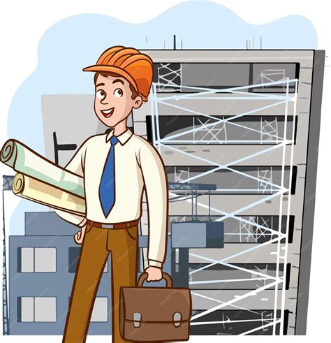 Premium Vector Engineers Cartoon Set With Civil Engineering