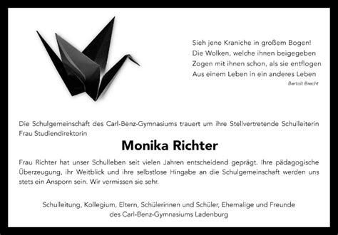 Traueranzeigen Von Monika Richter Trauerportal Ihrer Tageszeitung