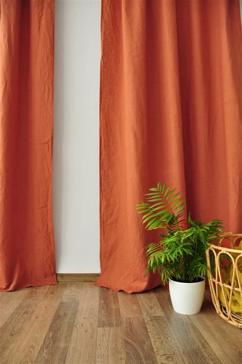 Burnt Orange Linen Curtains 2 Panels Stonewashed Linen Etsy