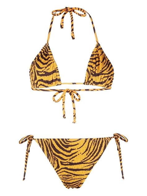 Reina Olga Tiger Print Halterneck Bikini In Metallic Lyst