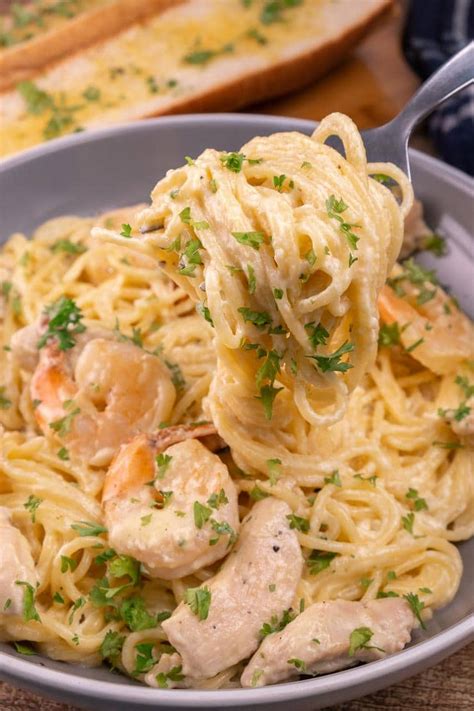 Easy Chicken And Shrimp Carbonara Pasta Best Homemade Recipe Dinner Lunch Quick Simple