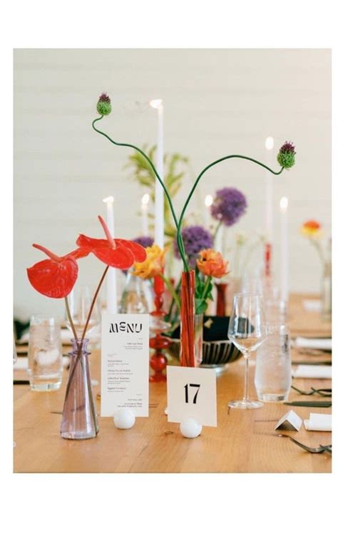 Colorful Wedding Flowers on Wooden Table