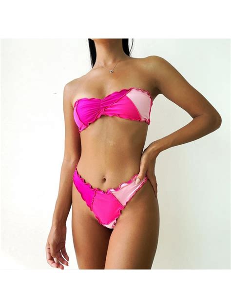 Wholesale Stringy Selvedge Contrast Color Two Piece Bikini Bht032413