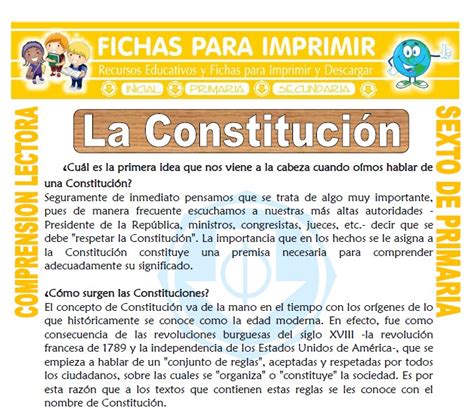 La Constitución Para Sexto De Primaria Fichas Para Imprimir